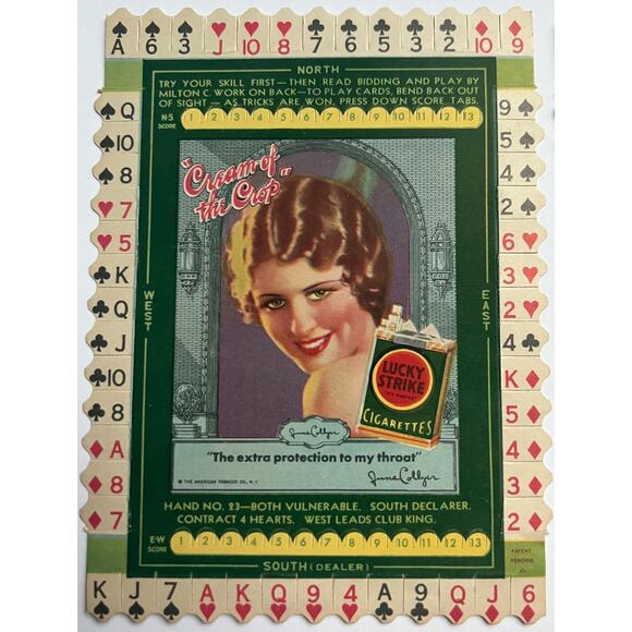 Unused 1930’s Lucky Strike Bridge Card Game Jean Harlow! Hollywood, Tobacco - Picture 3 of 6